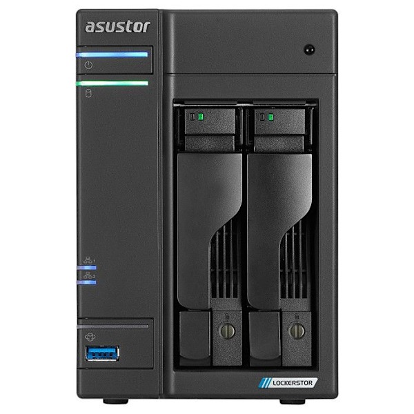 NAS - ASUSTOR - LOCKERSTOR 2 GEN 2 AS6702T - 2 Fack - Quad-Core Processor - 2.5 Gigabit Ethernet Svart