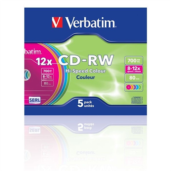 Verbatim CD-RW - Pakke med 5 - Slankt etui - 700 MB - 80 min - 12x hastighed