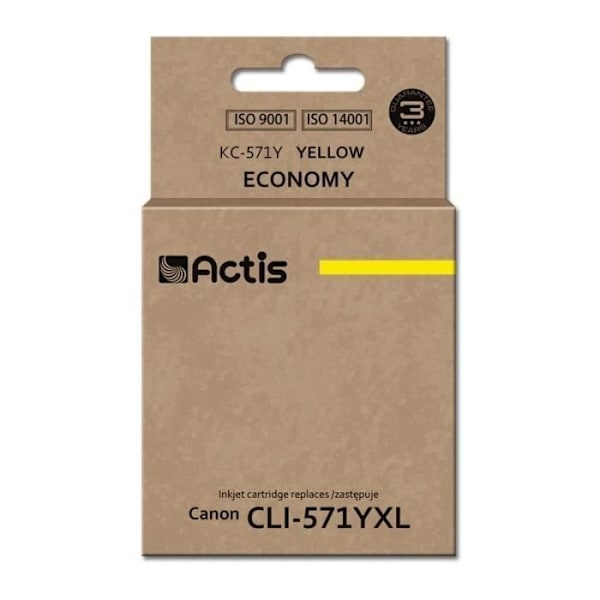 Gul blækpatron ACTIS til Canon printer - Model CLI-571Y - Kapacitet 12 ml