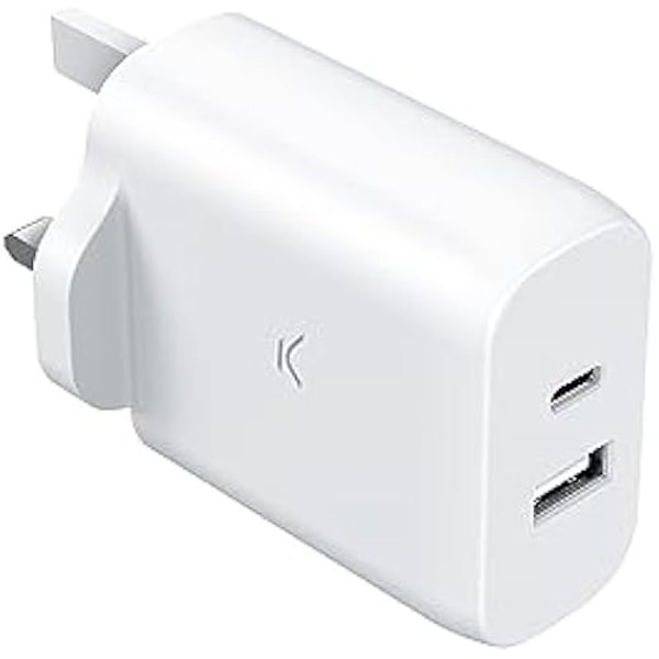 Väggladdare - KSIX - 45 W - GaN - Ultrasnabb - USB-C och USB-A multiport - Vit Vit
