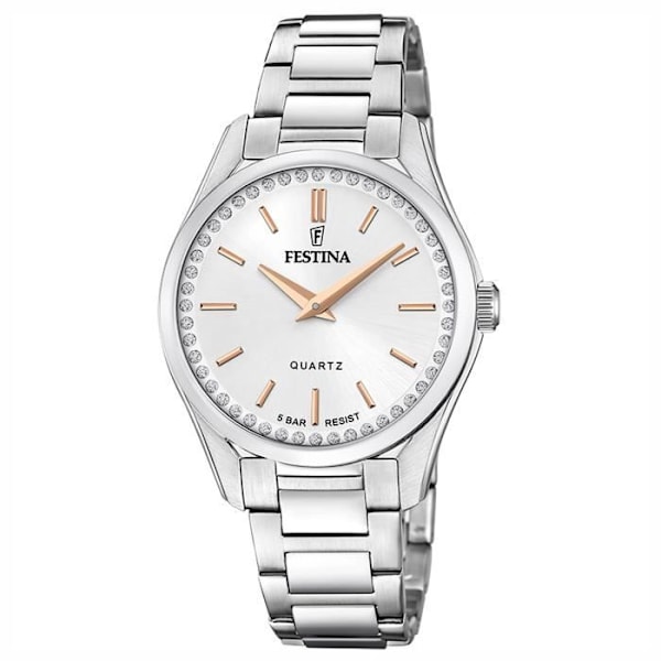 Dameur til kvinder - FESTINA - Model i rustfrit stål med zirkonia - Armbånd i rustfrit stål - Lys skive - Chic stil Vit