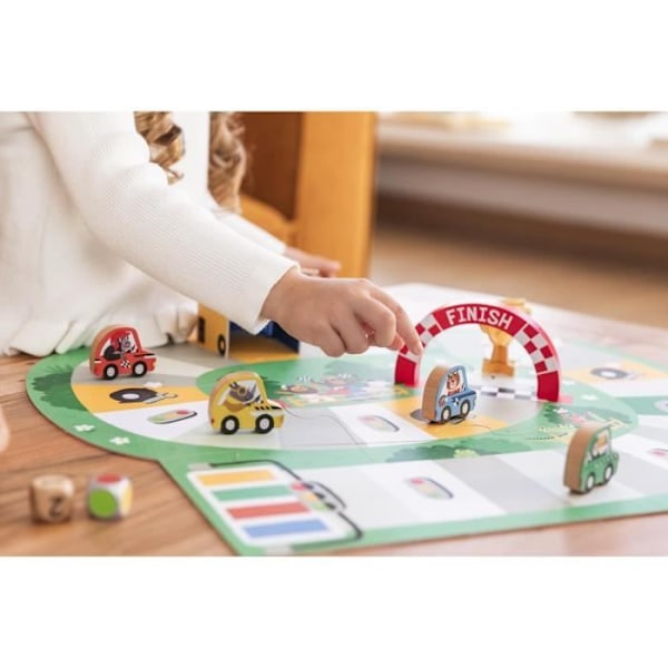 Sällskapsspel - GOULA - Mitt första lopp - Träbanor - Lärande av färger - 2 spelare eller fler Färger: vit, svart, blå, rosa, gul,