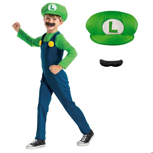 Super Mario Luigi karnevalsdräkt - DISGUISE - Barn 7-8 år - Blå, Grön, Vit Blå grön