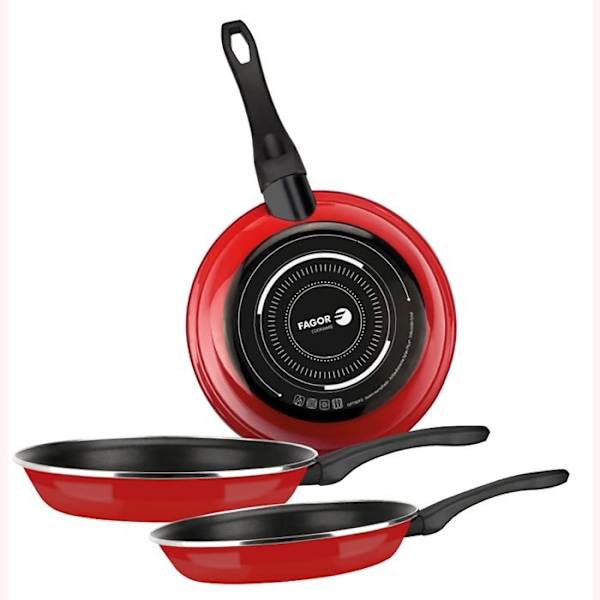Induktionsstekpanna Set 20-24-28 cm Emaljerat Stål, Non-stick utan PFOA FAGOR Optimax Röd 01366 Röd