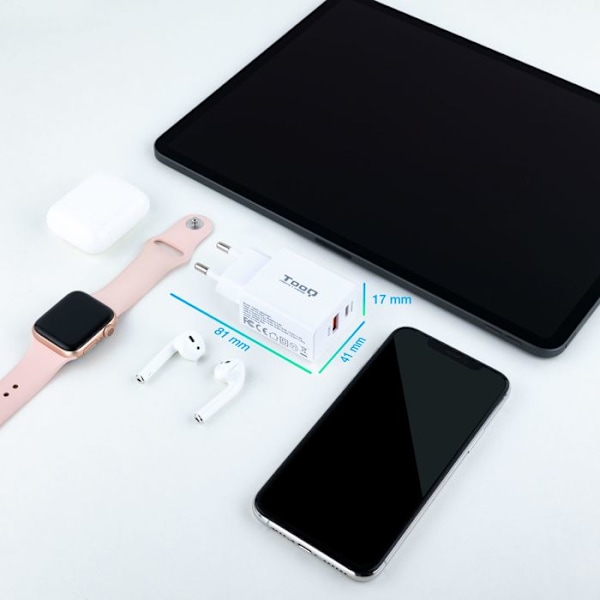 Tooq USB-C Qc 3.0 20W + Usb-A Qc 3.0 18W oplader Hvid