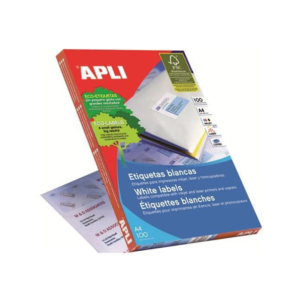 APLI PAPER Itseliimautuva valkoinen 57 x 105 mm 1000 yksikköä (100 arkkia x 10) tarrat