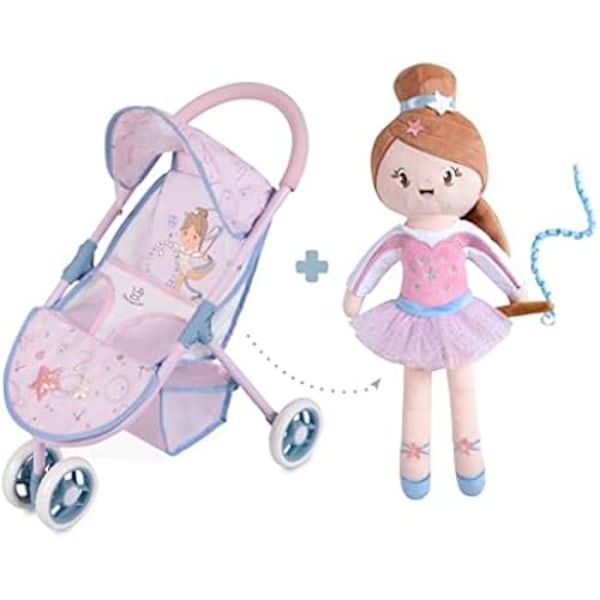 Dockvagn - DE CUEVAS TOYS - Gala - 56 cm - Docka ingår - Svängbara hjul Rosa