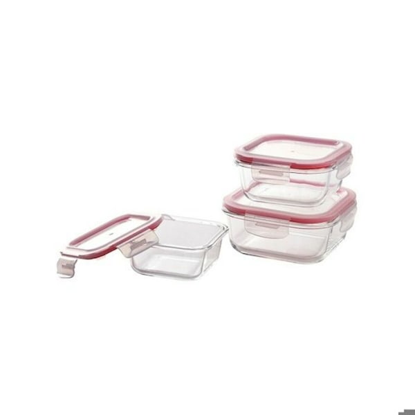 Bergner Lunch Box Set Q4052 Red Square Borosilikaattilasi (3 kpl) Röd