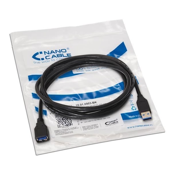 Nanokabel 10.01.0903-BK, 3 m, USB A, USB A, 3.0 (3.1 Gen 1), 5 Mbit-s, sort