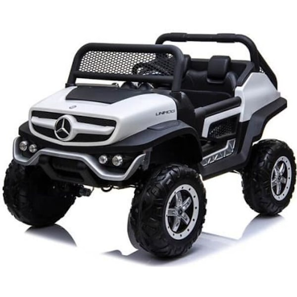 Mercedes-Benz Unimog elbil - 12V - Hvid og sort - Lædersæder - EVA hjul med affjedring