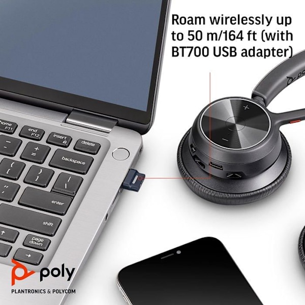 Headset - Bluetooth - trådløst, kablet - USB-C - HP Inc. - Poly Voyager 4320 - Voyager 4300 series - headset - on-ear