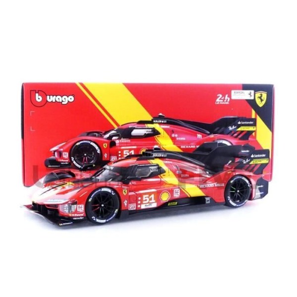 Samlarbil i miniatyr - BBURAGO - FERRARI 499P 3.0L Turbo V6 - Le Mans 2023 - Röd/Svart/Gul Röd, svart, gul