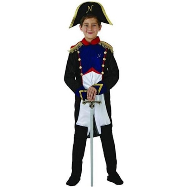 Napoleonkostym för pojkar 5/6 år - ATOSA - Kostym med tunika, byxor, tricorn och svarta over-boots Svart, vitt och blått