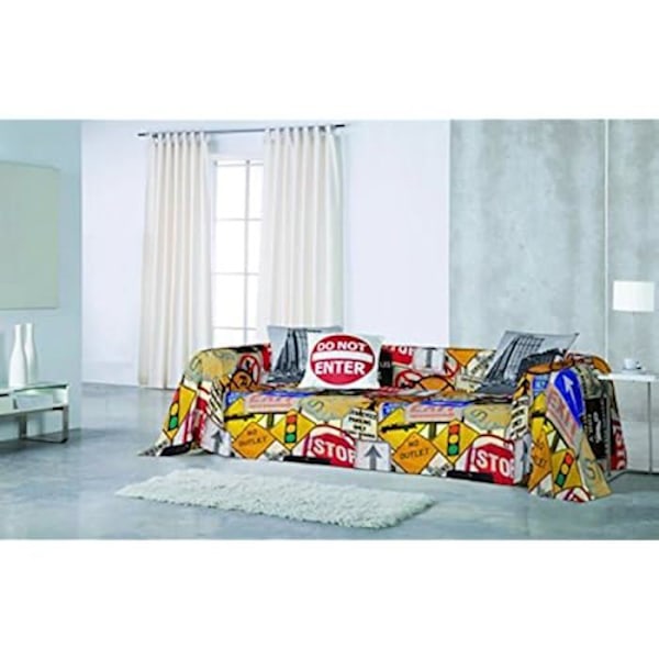 Traffic Sofa tørklæde eller sengetæppe - NATURALS - 240 x 260 cm - 100% bomuld - Blødt touch - Farverigt design Trafik