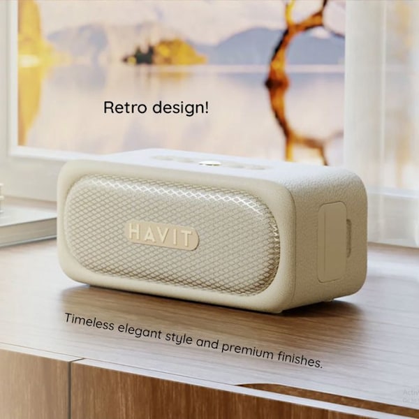 Bluetooth 5.3 langaton kannettavan kaiutin, TWS, TF, AUX, hands-free puhelu, IPX7, 2000 mAh - Havit (SK905BT) - Beige