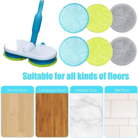 Mopp-ersättningsdynor - 6-pack – Designade för Hurricane Floating Mops – Multifunktionella ersättningsdynor för roterande mopp – 3 färger (grå/grön/blå) – Diameter 16 cm