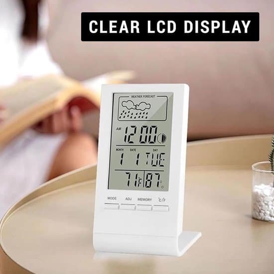 Väder – Termometer – Hygrometer – Digital väderstation för inomhus/utomhusbruk med radiostyrd klocka, trendvisning och datum – Smart termometer