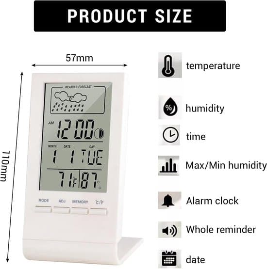 Väder – Termometer – Hygrometer – Digital väderstation för inomhus/utomhusbruk med radiostyrd klocka, trendvisning och datum – Smart termometer