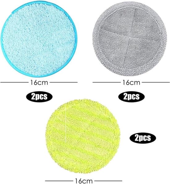Mopp-ersättningsdynor - 6-pack – Designade för Hurricane Floating Mops – Multifunktionella ersättningsdynor för roterande mopp – 3 färger (grå/grön/blå) – Diameter 16 cm