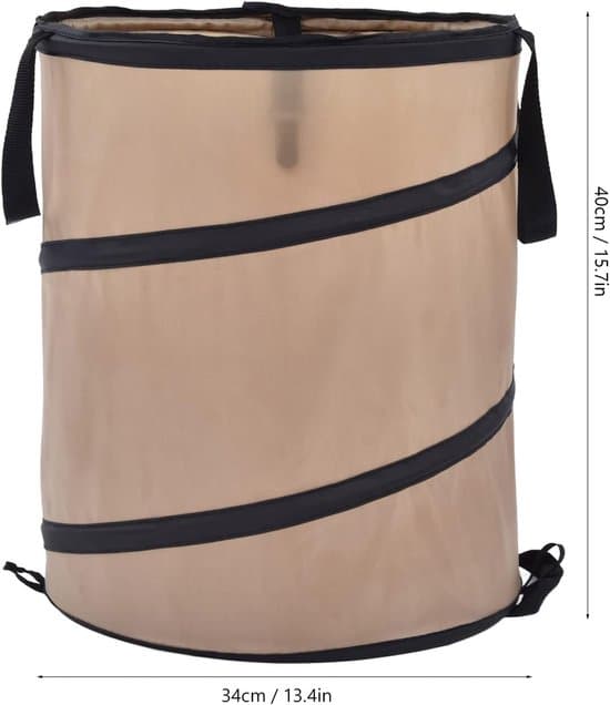 Soptunna – Hopfällbar campingsoptunna – 37L – För trädgård, picknick & camping – 34x40cm – Ljus kaffefärg