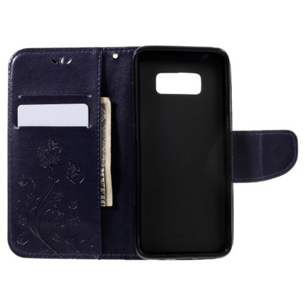 Samsung Galaxy S8 plånboksfodral wallet - Fjärilar mörklila Lila
