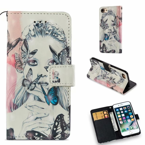 iPhone 7/8 plånboksfodral wallet  3D - Girl Vit