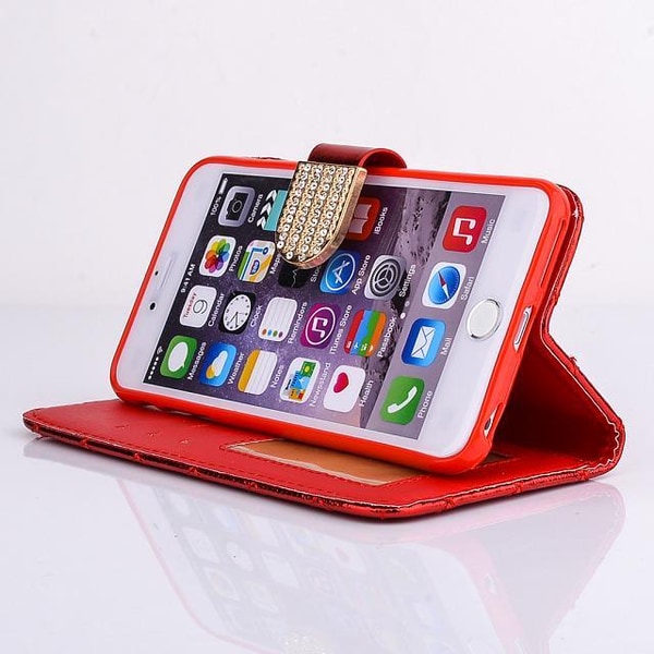 iPhone 6+ plånboksfodral fodral väska vadderad glansig RÖD