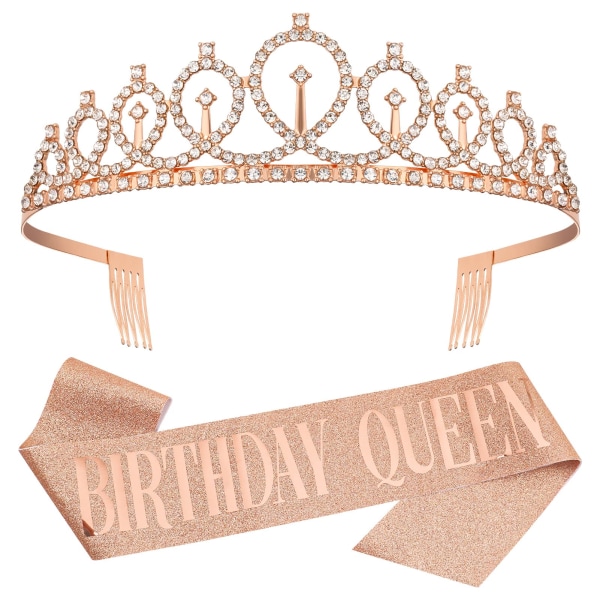 Födelsedag Queen Crown Pannband Birthday Girl Sash and Tiara, Crystal Rhinestone Crown för Grattis på födelsedagen Present tillbehör, favörer, dekorationer