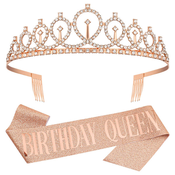 Fødselsdagsdronning Krone Hovedbånd Fødselsdagspige Sash og Tiara, Krystal Rhinestone Krone til Happy Birthday Gave Fest Tilbehør, Gunst, Dekorationer