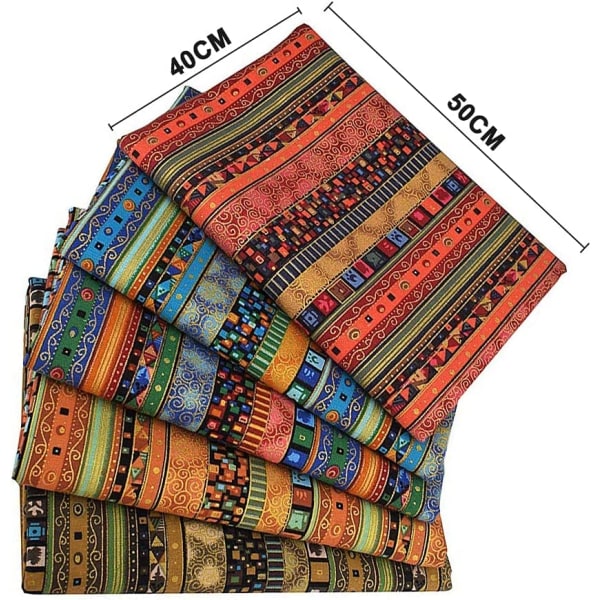 5 stycken etniskt mönster i bomull och linne printed tyg (50×40 cm)