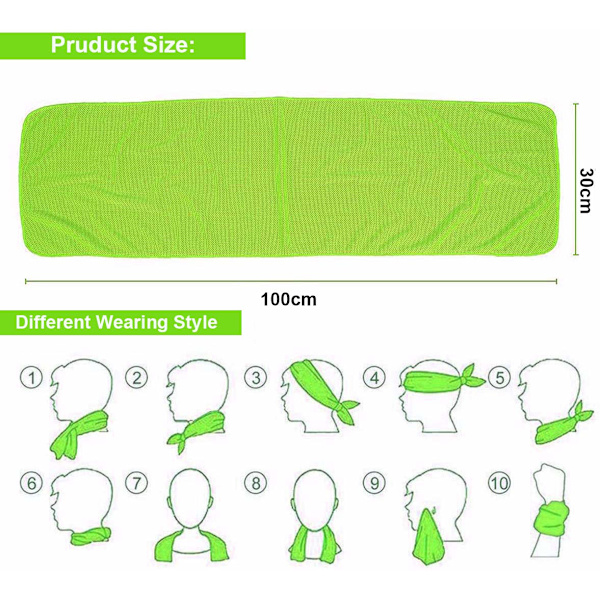 Kylhandduk, 100x30 cm Ishandduk för nacke, Mjuk andningsbar kylig handduk, Snabbtorkande fitnesshandduk för omedelbar lindring, Håll dig sval grön