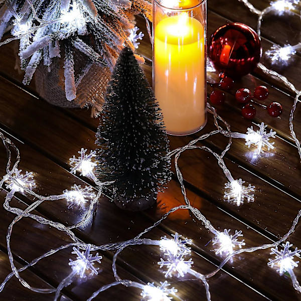 Solcelle-lysstreng til udendørs, 30 LED 6,5m Vandtætte Lys Dekoration Snefnug Juledekoration