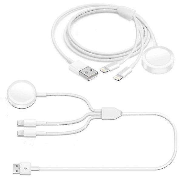 3-i-1-kabel för iPhone, AirPods och Apple Watch-laddare, USB-trådlös laddningsstation