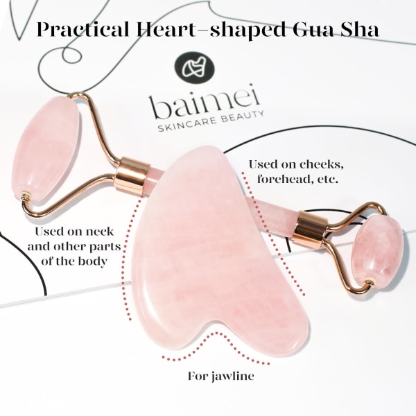 Gua Sha och Facial Roller, Roller Rose Quartz Gua Sha Stone