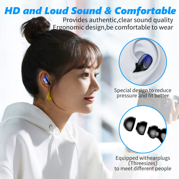 Trådlösa hörlurar, Bluetooth 5.2 hörlurar i örat HiFi Stereo, 120H speltid och LED Digital Display, IP7 vattentät trådlös hörlur