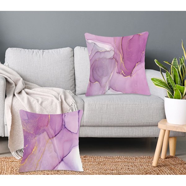 Lila och guld mjuka sammetsmarmorstruktur kuddfodral lyxig abstrakt dekorativ fyrkantig kuddfodral vardagsrum soffa sovrum bil 45x45cm 4st