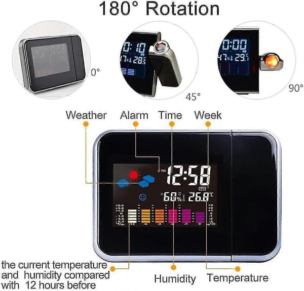Elektronisk väckarklocka med LED-färgdisplay och väderprognos, evighetskalender, väderstation Crjjkoy