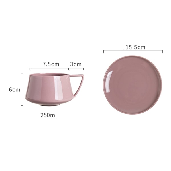 Utsøkt keramikk, keramisk sett med kaffekopper og -fat, porselenskrus for husholdningskontorer for kaffemelk Cappuccino-te (farge: rosa*2, størrelse: 250 ml)