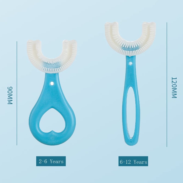 2 set U-formad tandborste för hela mun för barn 9,5*4,8 cm (blå+rosa)