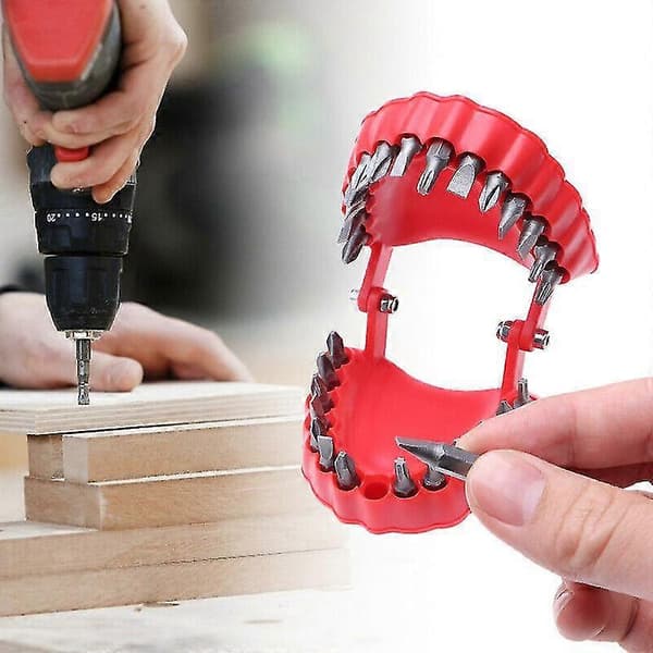 Sjov Borebitsholder med Gebis - Bitsholder til Bor med Tandmodeldesign Passer til 1/4 Tomme Hex Bit og Drivbit Adapter Opbevaring
