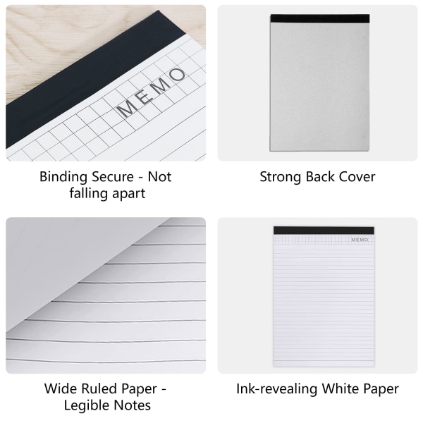 A4-storlek påfyllningspapper breda linjerade skrivblock för PU-läder Padfolio Portfolio Urklipp Kalkylator Anteckningsblock 2-pack 25 ark per anteckningsblock