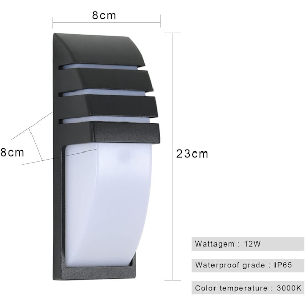 Indendørs/Udendørs væglampe, 9W Sort Varm Hvid LED Væglampe 3000K, LED Væglampe til Garage Patio Have, IP65 Vandtæt