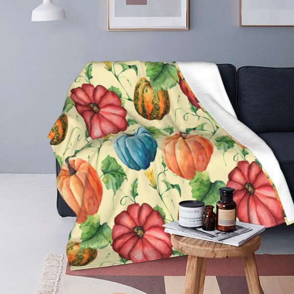 Höst Pumpa Täcke Country Höst Orange Pumpa Färgglad Pumpa Print Super Mjuk filt för Bäddsoffa Stol Sovsal 50x60''(Färgglad Pumpa)