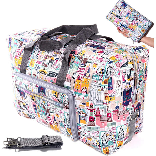 Stor hopfällbar duffelväska, handbagage, weekendväska, resväska med axelrem castle