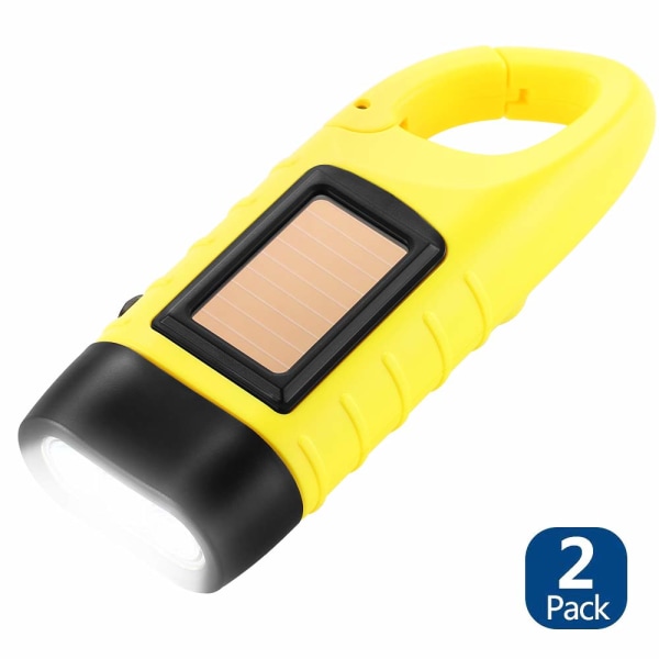 2 st nödficklampa handvev, bärbar LED solenergi dynamo karbinhake energiuppladdningsbar ficklampa fackla för camping klättring vandring