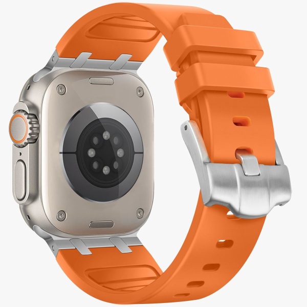 Kompatibel med Apple Watch Ultra Rem 49mm 45mm 44mm 42mm, Flydende Silikonerem med Rustfrit Stål Adapter Remme Designet til Apple Watch orange 42/44/45/49MM