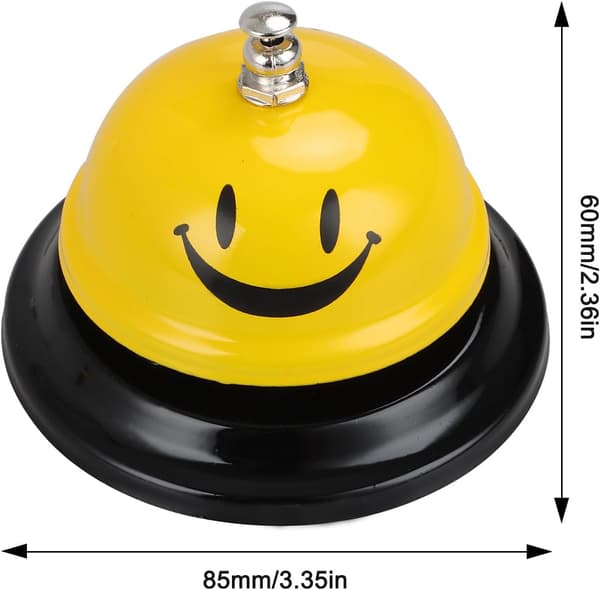 4-pack samtalsklocka, gul serviceklocka, bardiskklocka, 8,5 cm diameter, 6 cm höjd, metallklocka, bordsklocka, receptionsklocka, diskklocka