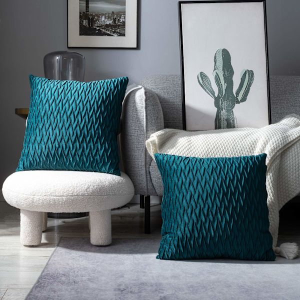Kuddfodral Set Sammet Mjuk Solid Dekorativ Kuddfodral för Soffa Sovrum 50cmx50cm 2-pack för Soffa Säng Soffa Stol Blå Grön blue