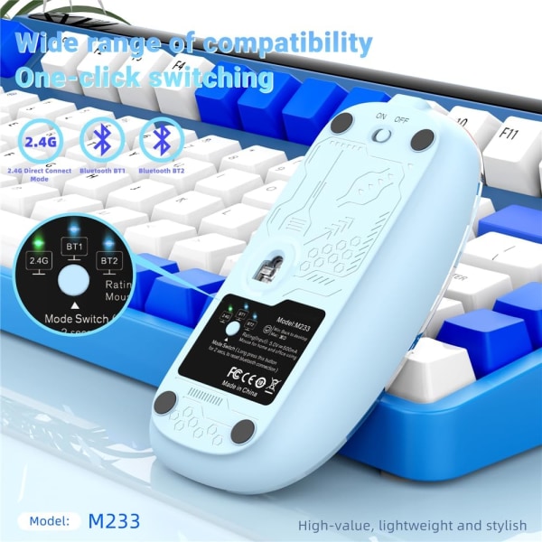 Mouse BT Wireless M233, Transparent Magnetic Mouse 2.4G Oppladbar for PC Oppladbar (oransje) orange