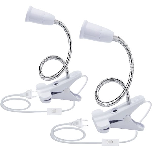 2 st LED-bordslampfot E27 klämbara glödlampor med strömbrytare